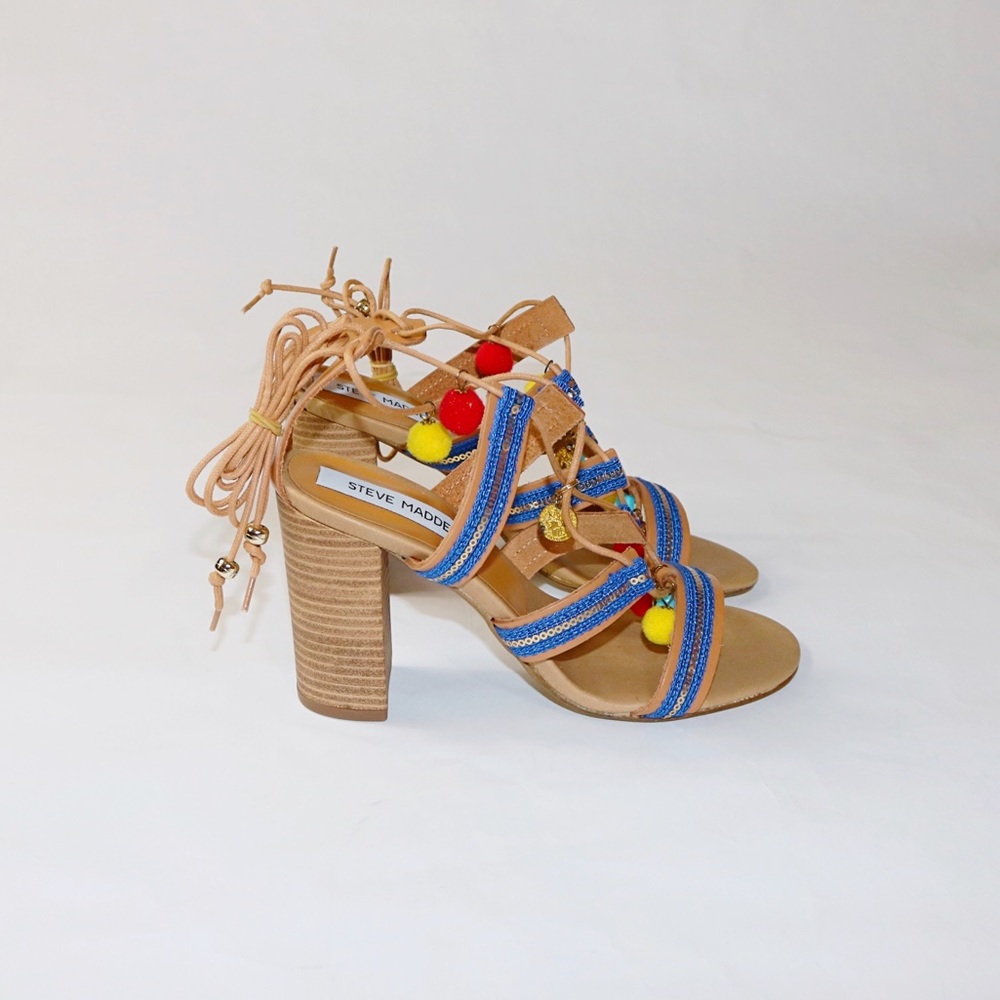 NEW! Steve Madden Caela Lace-Up Pompom Heels - Picture 6 of 10